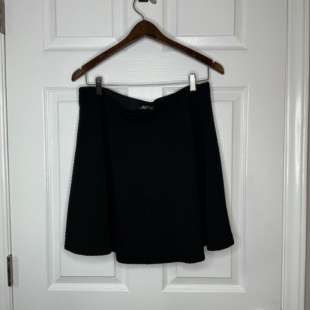 Apt. 9 Mini Skirt Women L Black Textured Waffle Knit A-Line Elastic